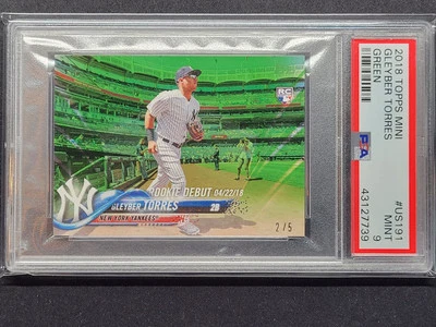 2018 TOPPS MINI GLEYBER TORRES #US191 ROOKIE RC GREEN /5 SSP PSA 9 MINT  - Image 1 of 3