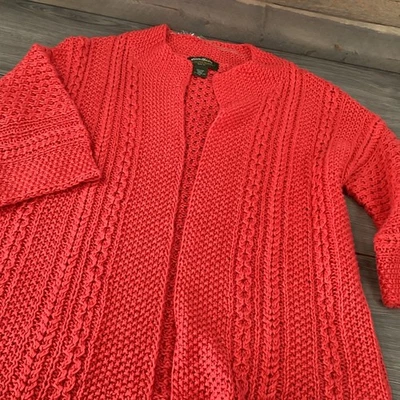 Cárdigan Eddie Bauer 100 % lino tejido abierto suéter talla M ganchillo vintage Foto 1 de 4