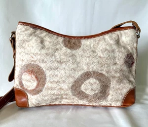 Handcrafted Artisan Alpaca Bag Works Felted Wool Leather Crossbody Shoulder Bag - Picture 1 of 7