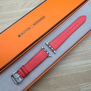 Apple Watch Hermès Simple Tour Bracelet Cuir Rose Épice 42mm,41mm,40mm Boîte Ouverte - Photo 1 sur 10