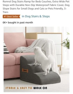 Dog Stairs 3 Steps ROMROL Ramp Foam Washable Cover 15" H Gray Aid Very Clean - Picture 1 of 11