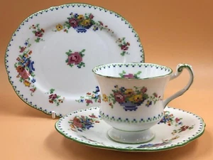 Paragon Star China Floral Cross Stitch Art Deco tea trio. No. F1674. Rd. 744170. - Picture 1 of 11