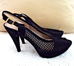 ***GASTONE LUCIOLI Italy Sz 39/8.5M suede SLINGBACKS black!! - Picture 1 of 5