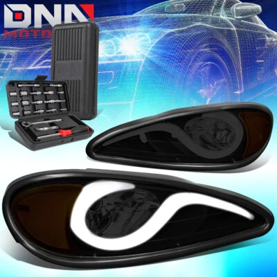 FOR 1999-2005 PONTIAC GRAND AM PAIR LED DRL TINTED AMBER SIDE HEADLIGHTS+TOOLS - Изображение 1 из 4