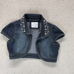 Justice Girls Denim Bolero Jacket Rhinestone Embellished Cropped Shrug Size 10 - Picture 1 of 9
