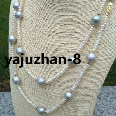 38" Adorable Gray White AAA South Sea Natural Baroque Pearl Necklace 14k Gold P - Image 1 of 4