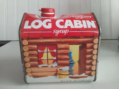 Vintage 1987 Red Log Cabin Maple Syrup Tin Can 100th Anniversary 24 oz - Image 1 of 4