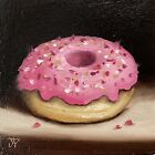 Jane Palmer Art Original Stillleben Ölgemälde, rosa Donut