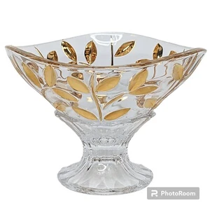 Murano Italy Crystal Tree of Life Gold Leaves Footed Bowl Candy Dish Collectible - Picture 1 of 9