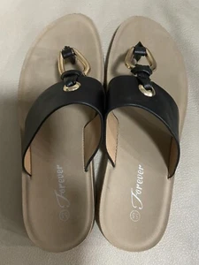 Forever Black Sandals With Gold Accents Women's Size 5.5 - Picture 1 of 4