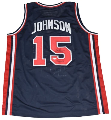 LARRY JOHNSON AUTOGRAPHED SIGNED DREAM TEAM USA #15 BASKETBALL JERSEY JSA - Image 1 of 2
