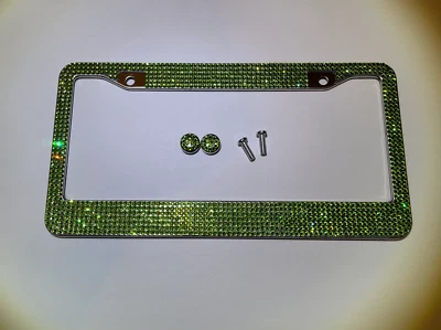 Marco de matrícula de metal CRISTAL diamante verde peridoto hecho con Swarovski Foto 1 de 4
