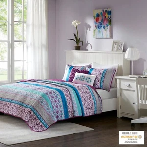 Intelligent Design Prints Reversible Quilt Set with Throw Pillows Twin XL Queen - Picture 1 of 9