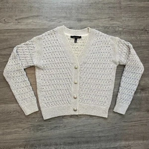White House Black Market White Cardigan with Purple Shimmer Free Shipping - Picture 1 of 5
