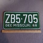 Vintage Dec 1968 Missouri Pressed License Plate #ZB5-705