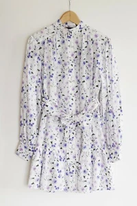 The Kooples Short Printed Dress with Long Sleeves Ditsy Floral White Lilac 1 8 - Picture 1 of 12