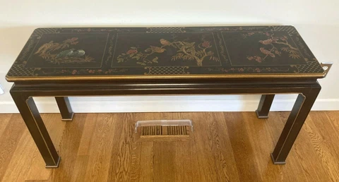Henredon Asian Lacquered Console Table Birds in Trees Chinoiserie Design Cover