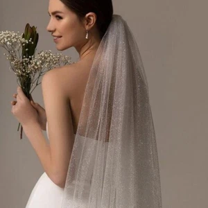 Luxury Moonshine Wedding Veil Golden Bridal Veil for Caftan Long Sparkle Veil - Picture 1 of 6