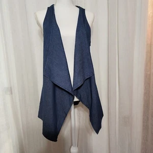 Entro Denim Asymmetrical Open Cardigan Side Pockets Star Shape In Back NWT - Picture 1 of 5