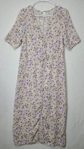 H&M Ivory Floral Cloth Button Long Shirt Dress Casual Cottage Grandma Core Sz Lg - Picture 1 of 19