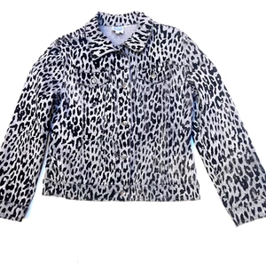 DG2 by Diane Gilman Denim Jean Jacket Size M  Gray Black  Animal Print - Picture 1 of 9