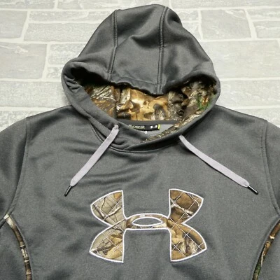 Under Armour Hoodie Womens XL Gray RealTREE Camo Fleece Hooded Sweatshirt Huntin - Image 1 of 4
