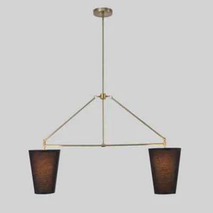 Two Linen Shade Light Stilnovo Style Brass Linear Sputnik Chandelier Pendant - Picture 1 of 4
