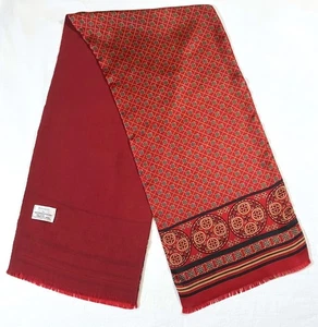 Vintage 1984 Smithsonian Mens Red Silk Muffler Scarf Wool Lined Medallion Gold - Picture 1 of 3