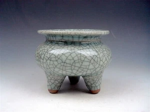 Vintage Glazed Crackle Celadon LARGE Tripod Incense Burner Pot Jar #01142301 - Imagen 1 de 5