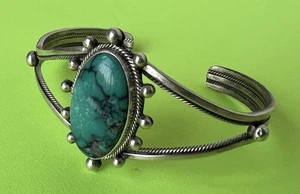Native American Sterling & Turquoise Cuff By Running Bear Trading, Gallup NM. - Picture 1 of 7