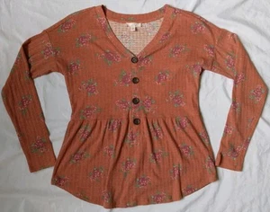 Como Vintage Henley Babydoll Top Floral Boho Peasant Festival Womens Size Small - Picture 1 of 11