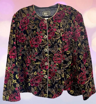 Chaqueta Floral De Colección R&K Noche Mujer Terciopelo Rojo Negro Dorado Talla Grande 20W Foto 1 de 4
