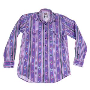 Vintage Karman Western Shirt Long Sleeve Mens L Purple Rodeo Aztec Southwest - Picture 1 of 8