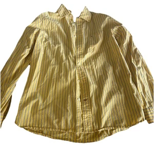 Tommy Hilfiger Shirt Mens M Yellow Striped Button Up Long Sleeve - Picture 1 of 3