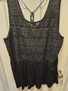 Lane Bryant Gr. 22/24 schwarzes Tanktop, fließend, Spitze gehäkelt, wunderschön! - Bild 1 von 4