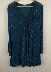 Torrid Womens 1X Mini Gauze Lace Up Skater Dress Split Sleeve Crochet Trim Boho - Picture 1 of 8