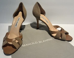 Borsa scarpe decolte MANOLO BLAHNIK beige pelle scamosciata punta aperta tacco alto misura 40/10 - Foto 1 di 7