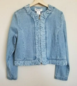 Benard Sport Vintage Jacket Blue Denim Collarless Crop Zip Light Wash Size 14P - Picture 1 of 7