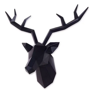Keygift Deer Head Wall Decor Geometrical Black Deer Antlers Wall Sculpture Fa... - Picture 1 of 6