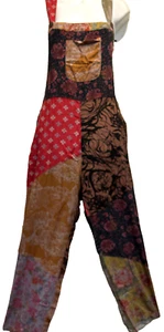 Nwt SACRED THREADS boho patch hippy rayon OVERALLS ROMPER JUMPSUIT JUMPER XL - Picture 1 of 7