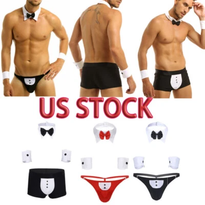Men's Sexy Waiter Cosplay Gentleman Costume Tuxedo Underwear Lingerie Outfits - Photo 1/2