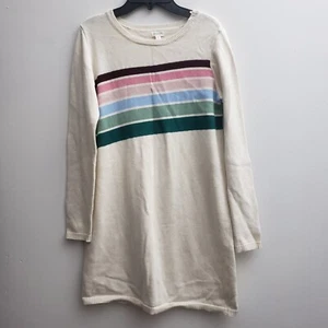 Gymboree Sweater Dress Girls 14XL Cream Colorful Stripes Long Sleeves A-line - Picture 1 of 4