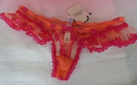 Agent Provocateur sheer pink hearts thong S ruffles GABBY new Valentines ladies