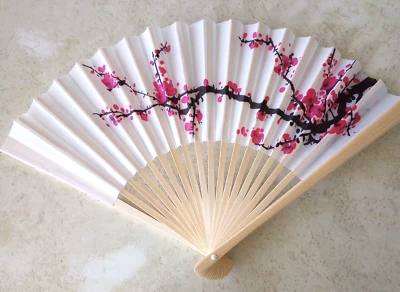 Cherry Blossom Fan Asian Wedding Favor Gift Party Reception Delicate Folding - Image 1 of 4