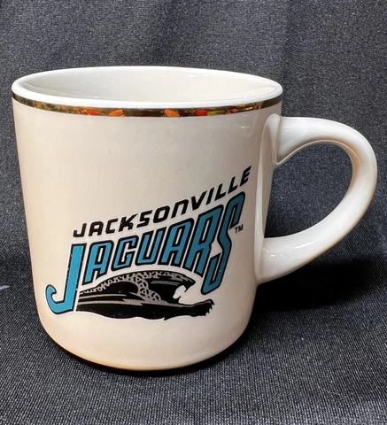Vintage Jacksonville Jaguars Ceramic Beverage Coffee Mug Cup Beige 90's Gold Rim Cover