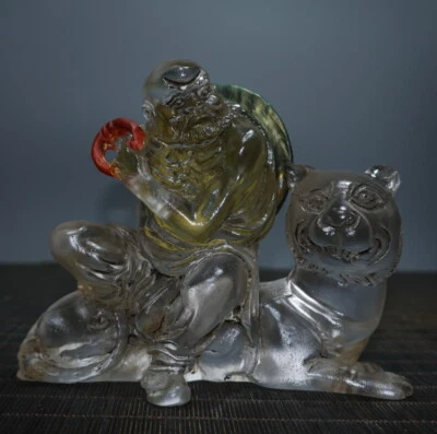 Китайская прозрачная глазурь резная расписная статуя архата будды тигра домашний декор скульптура - Изображение 1 из 4