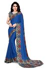 TC Bleu Mousseline Imprimé Sari Indien Pakistanais Créateur Mode Sari