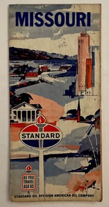 "Hoja de ruta vintage de gasolinera STANDARD OIL de Missouri años 60 24"" x 22""" - Imagen 1 de 5