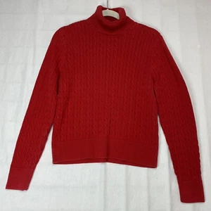 Pria Womens Sweater sz L Red Cable Knit Long Sleeve Turtleneck Pullover - Picture 1 of 22