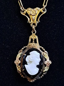Antik White Co 1/20 12K GF Kamee Anhänger Halskette Edwardian Jugendstil Floral - Bild 1 von 10
